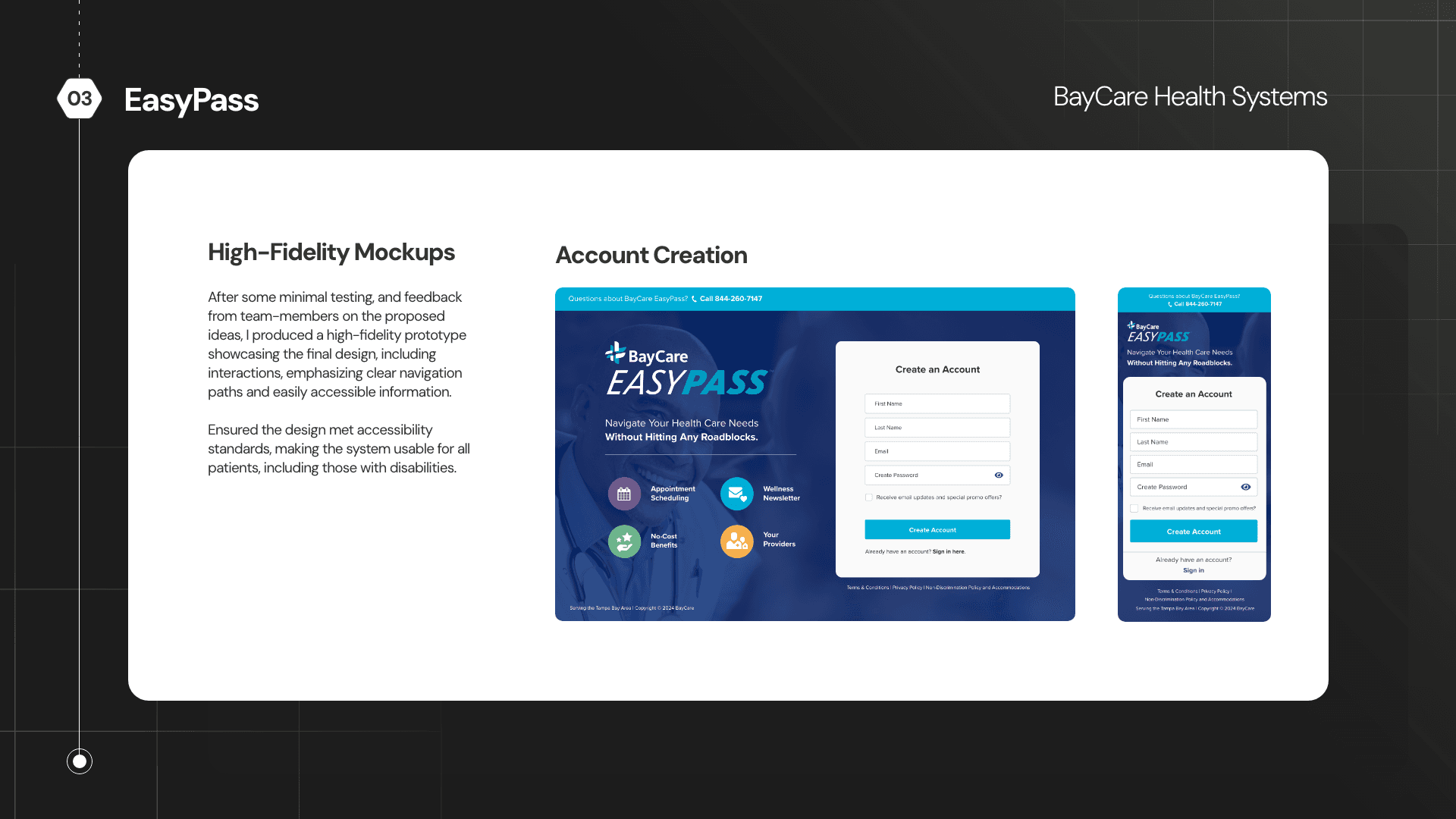 High fidelity — account creation screens